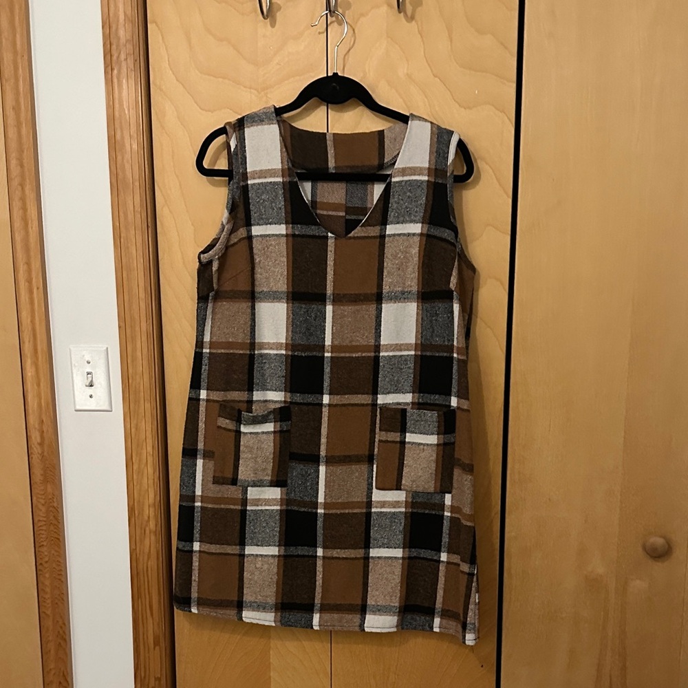 SHEIN Multi-Color Plaid V-Neck Dress